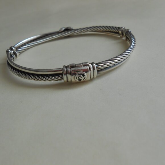 David Yurman Sterling Silver Petite X Diamond Crossover Bracelet EUC - Picture 7 of 14